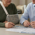 Injured woman meeting with attorney