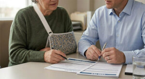 Injured woman meeting with attorney